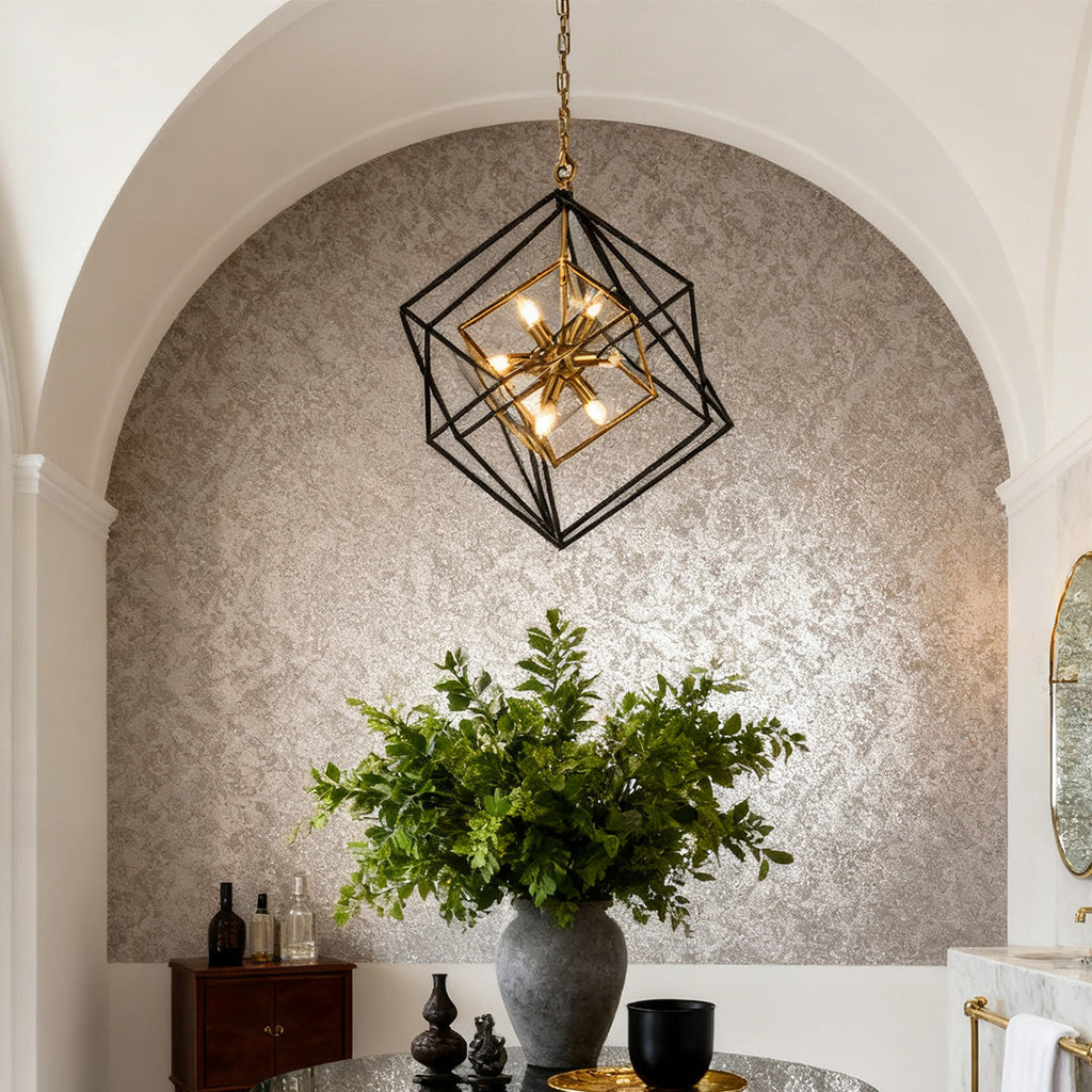 Square Pendant Light - Industrial Iron Dual-Color Ceiling Fixture