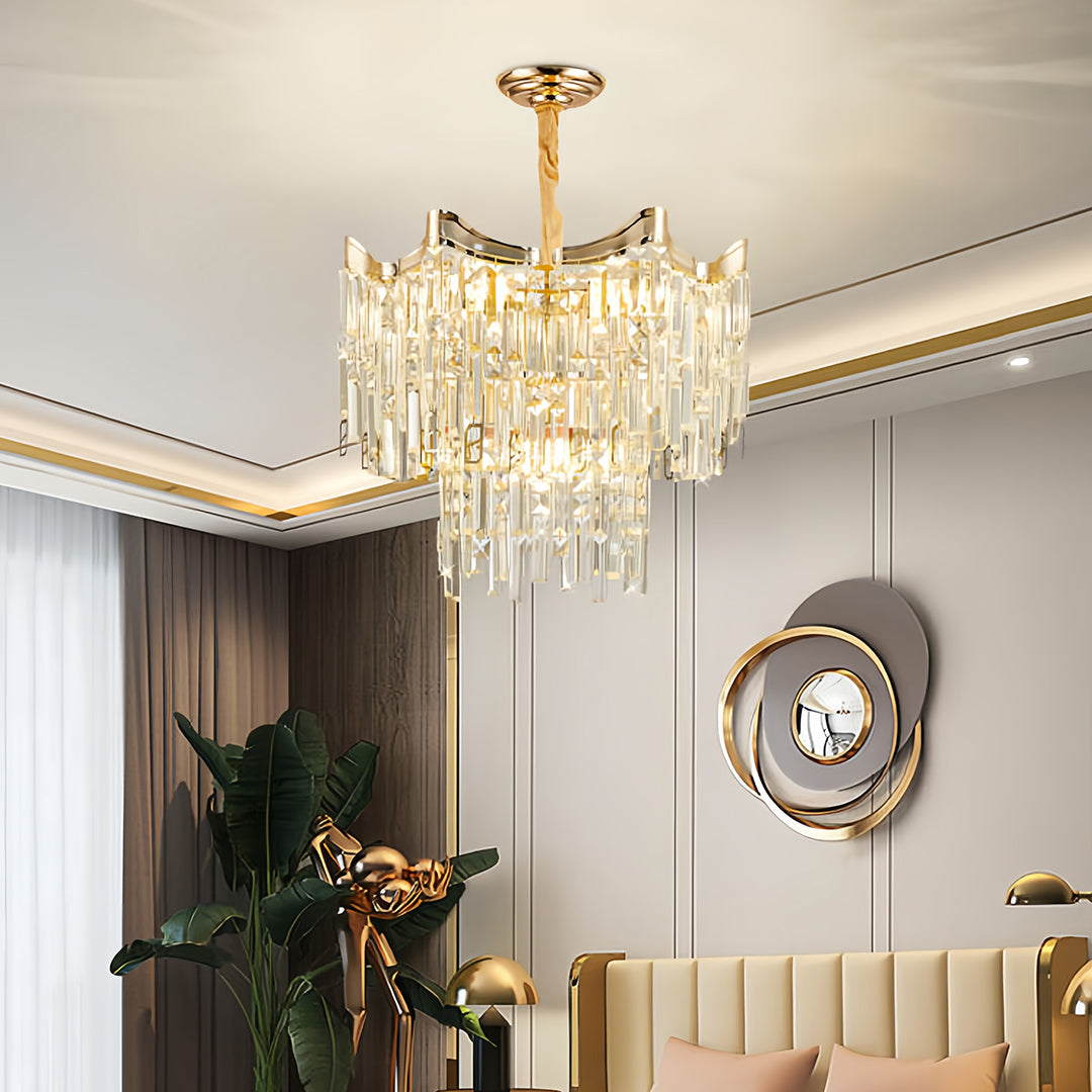Luxury Gold Tiered Glass Chandelier - Modern Waterfall Ceiling Light