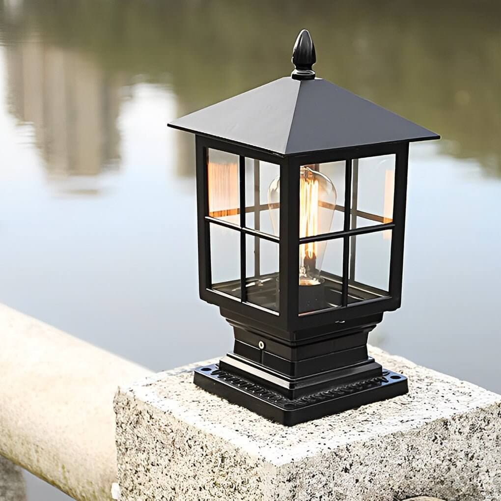 Stone Light Pillar Waterproof LED Outdoor Light - Traditional Black Design