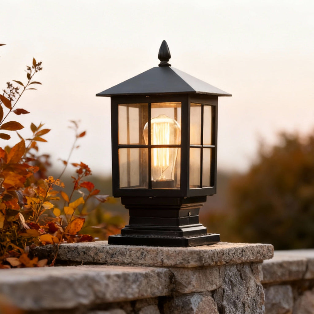 Stone Light Pillar Waterproof LED Outdoor Light - Traditional Black Design