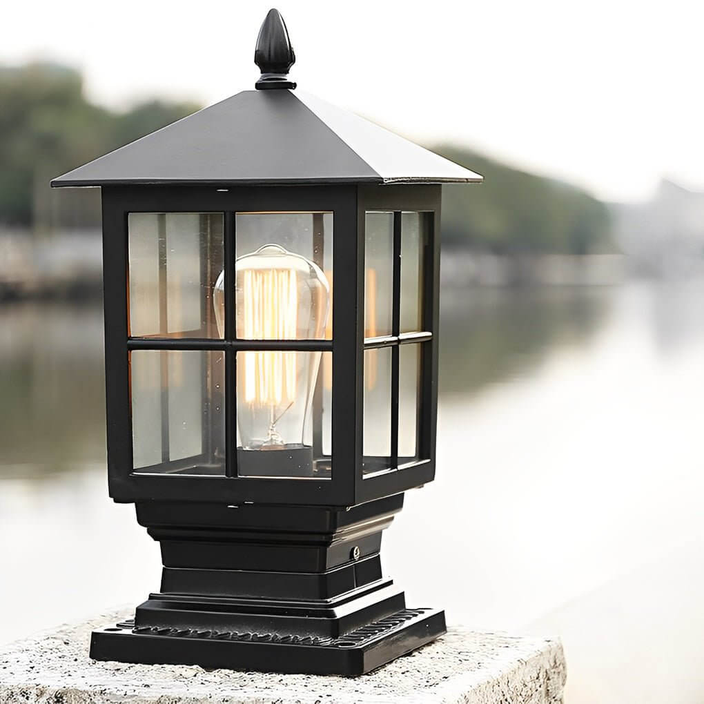 Stone Light Pillar Waterproof LED Outdoor Light - Traditional Black Design