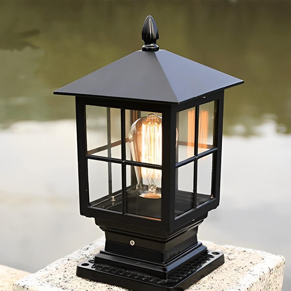 Stone Light Pillar Waterproof LED Outdoor Light - Traditional Black Design
