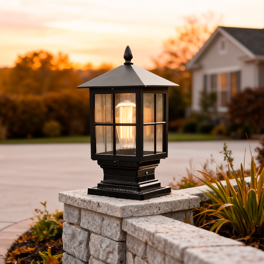 Stone Light Pillar Waterproof LED Outdoor Light - Traditional Black Design