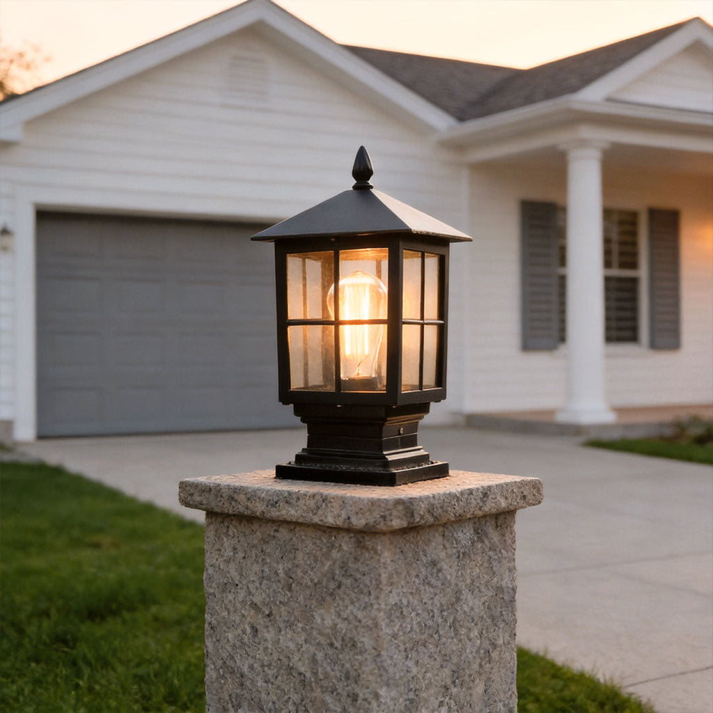 Stone Light Pillar Waterproof LED Outdoor Light - Traditional Black Design