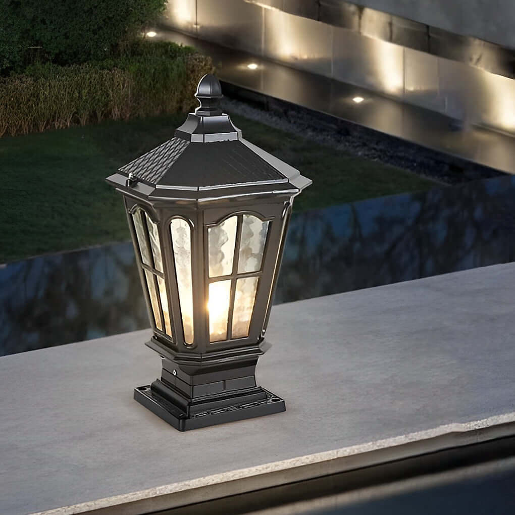 Stone Pillar LED Pavilion Light Fixture - Retro Outdoor Lighting