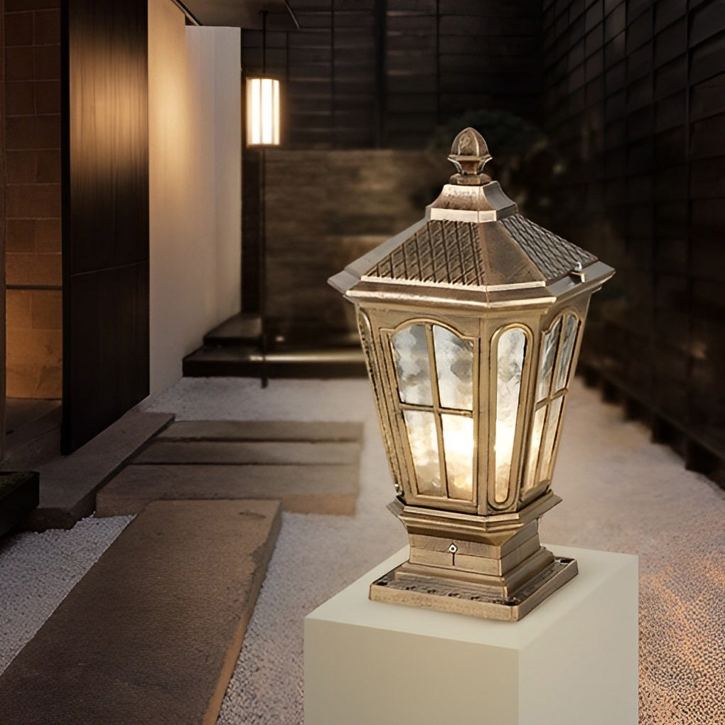 Stone Pillar LED Pavilion Light Fixture - Retro Outdoor Lighting