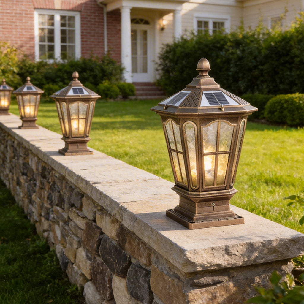 Stone Pillar LED Pavilion Light Fixture - Retro Outdoor Lighting