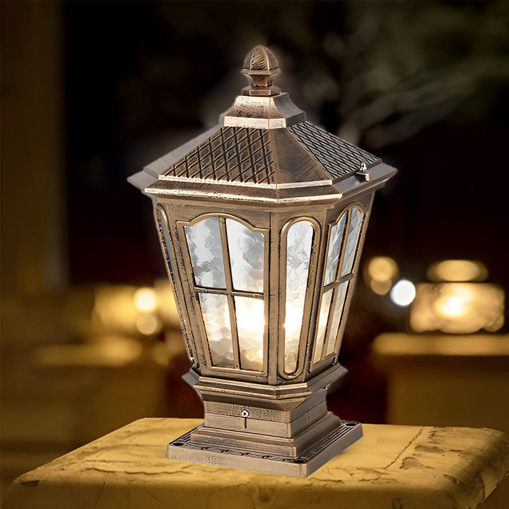Stone Pillar LED Pavilion Light Fixture - Retro Outdoor Lighting