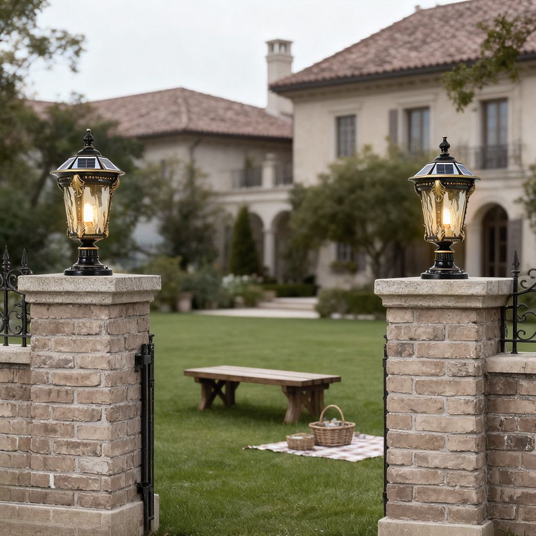 Stone Pillar Lights Solar Waterproof Aluminum Post Cap Lamp
