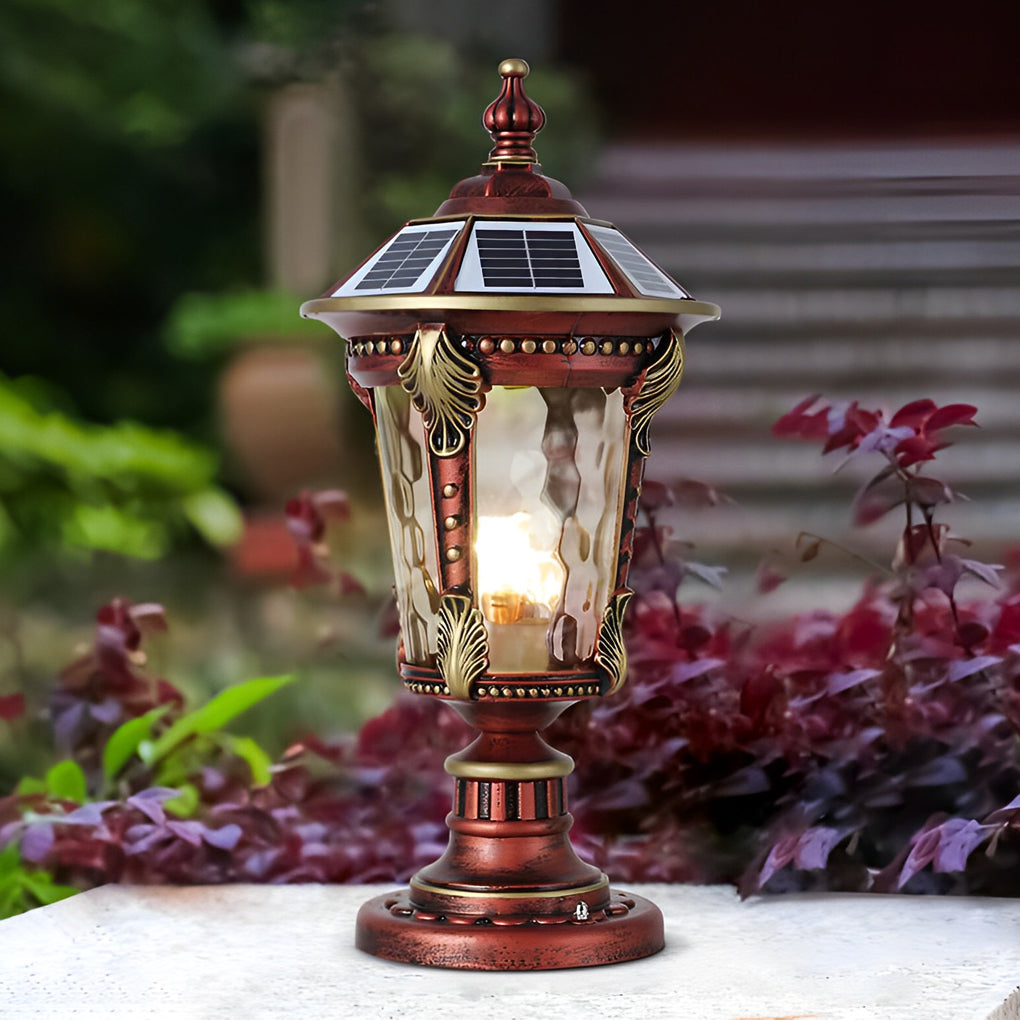 Stone Pillar Lights Solar Waterproof Aluminum Post Cap Lamp