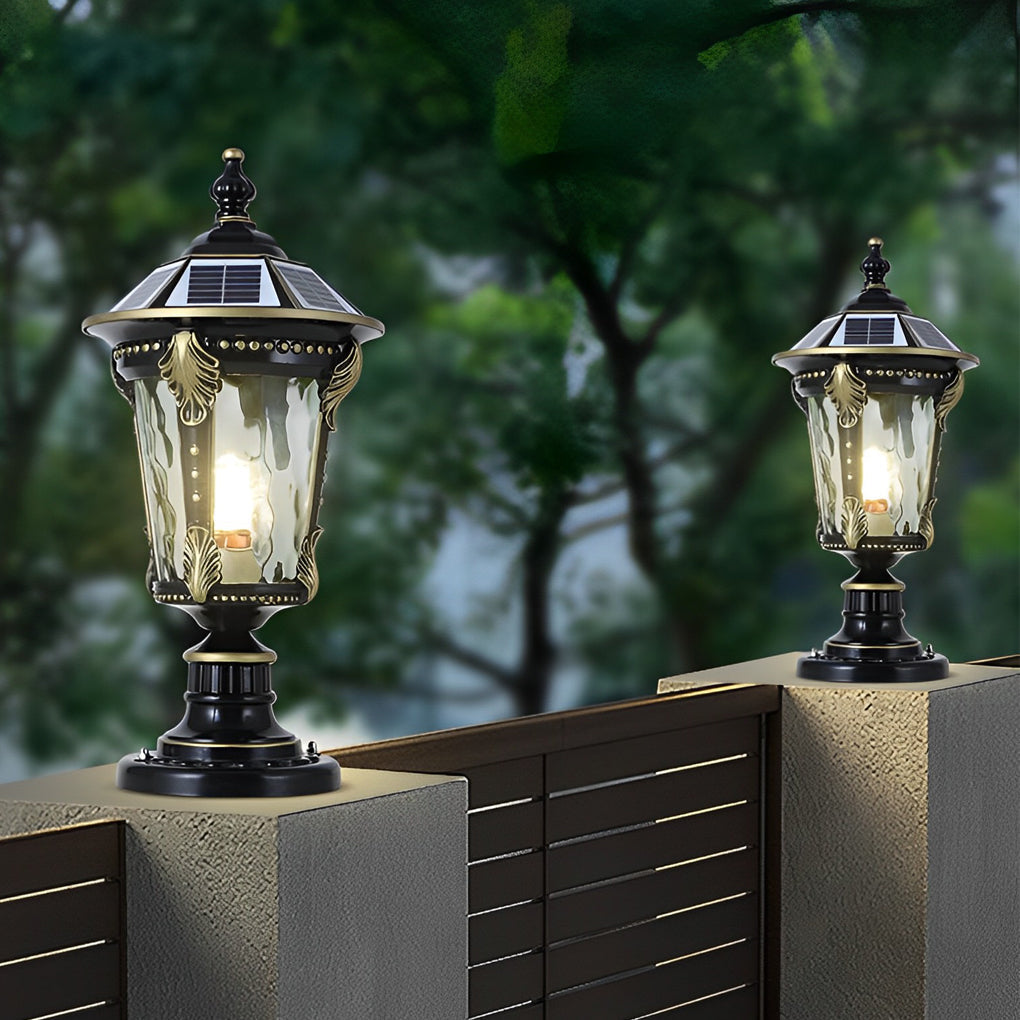 Stone Pillar Lights Solar Waterproof Aluminum Post Cap Lamp