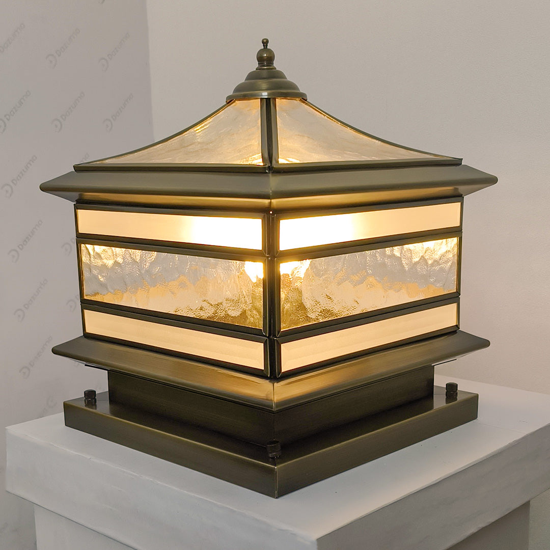 Stone Pillar Solar Lights - Retro Copper Waterproof Post Light