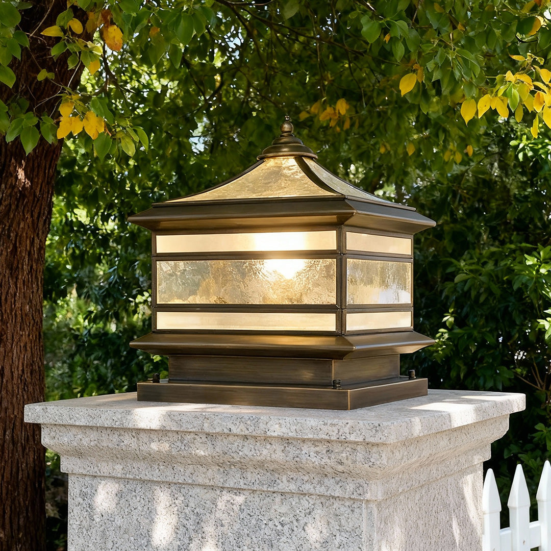 Stone Pillar Solar Lights - Retro Copper Waterproof Post Light