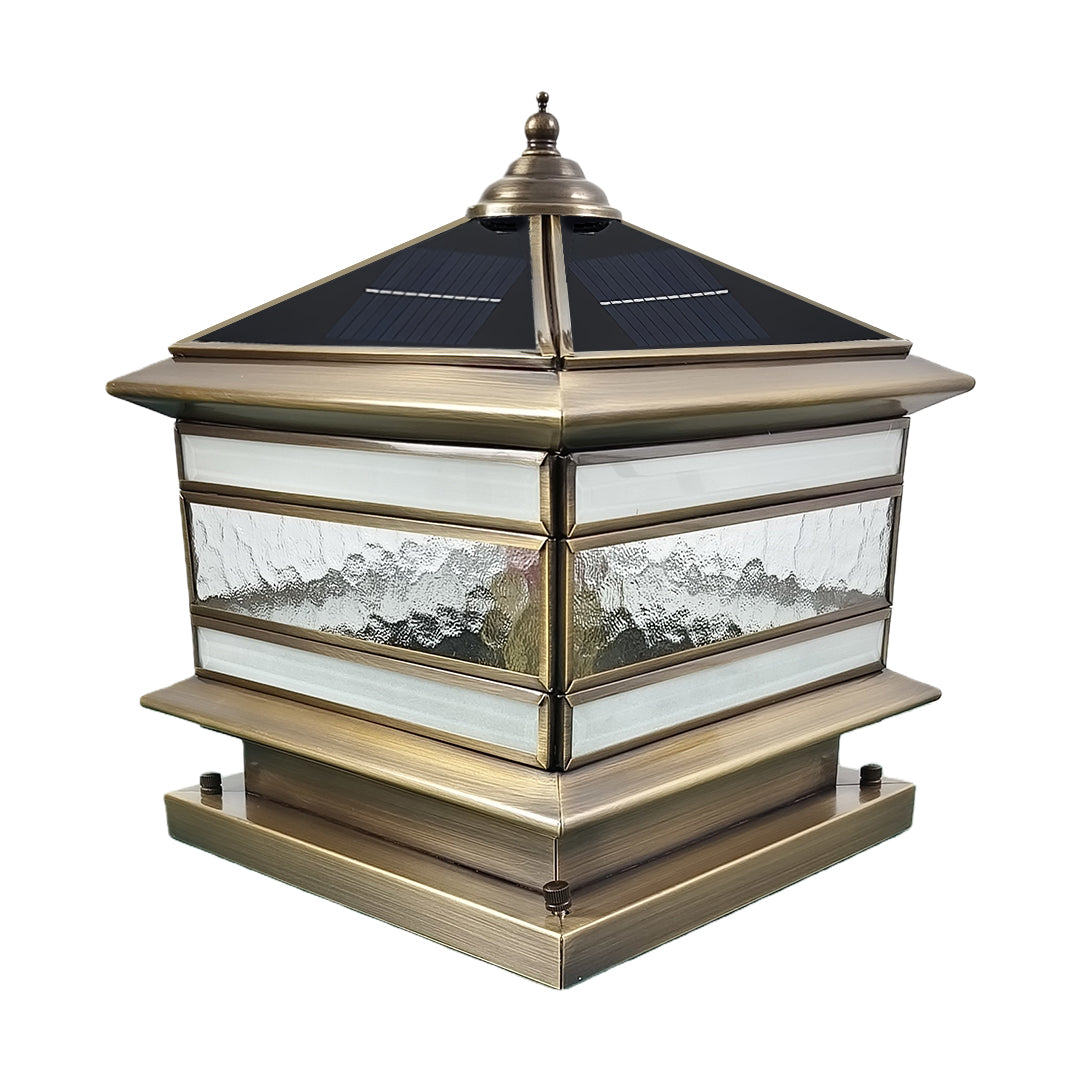 Stone Pillar Solar Lights - Retro Copper Waterproof Post Light