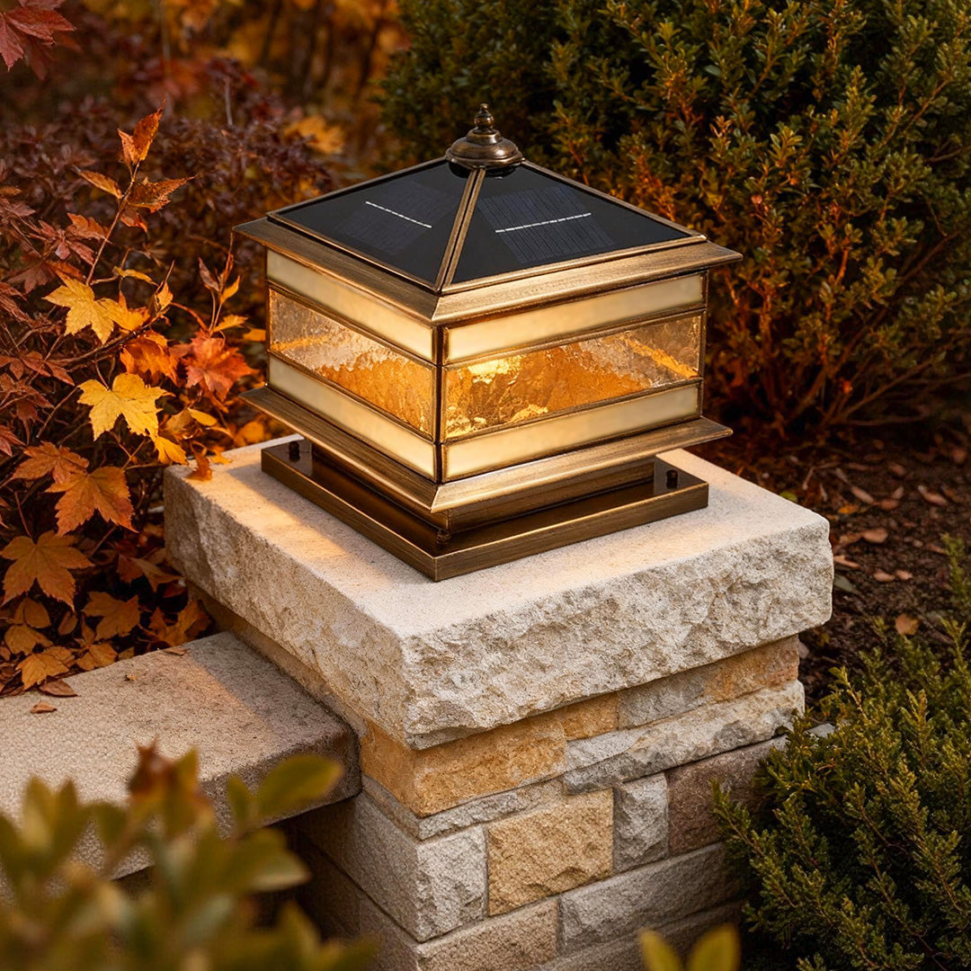 Stone Pillar Solar Lights - Retro Copper Waterproof Post Light