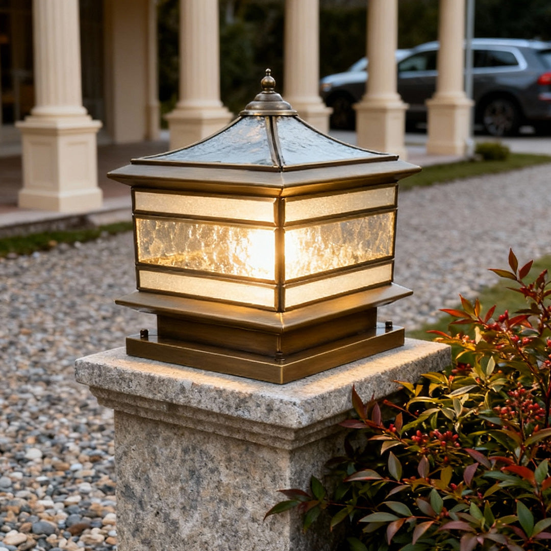 Stone Pillar Solar Lights - Retro Copper Waterproof Post Light