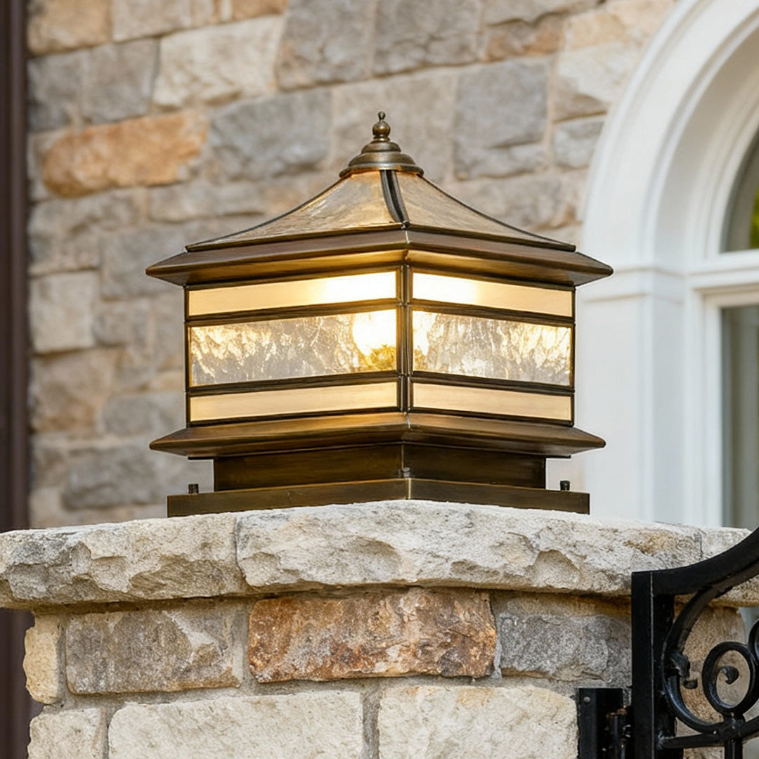 Stone Pillar Solar Lights - Retro Copper Waterproof Post Light