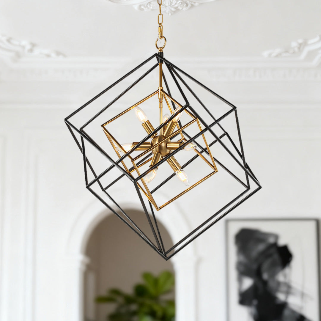 Square Pendant Light - Industrial Iron Dual-Color Ceiling Fixture