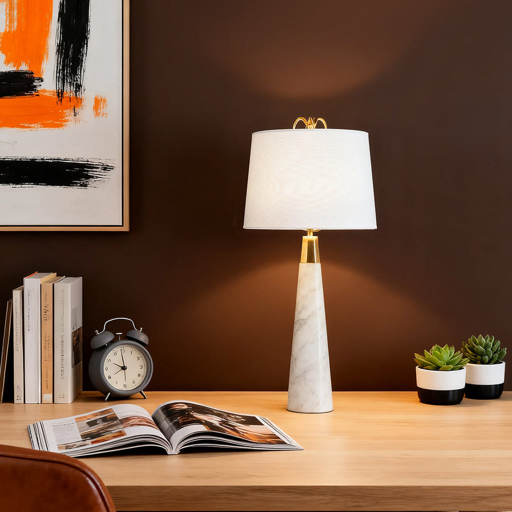White Marble Tapered Table Lamp - Elegant Luxury Nordic Design Stone Lamp