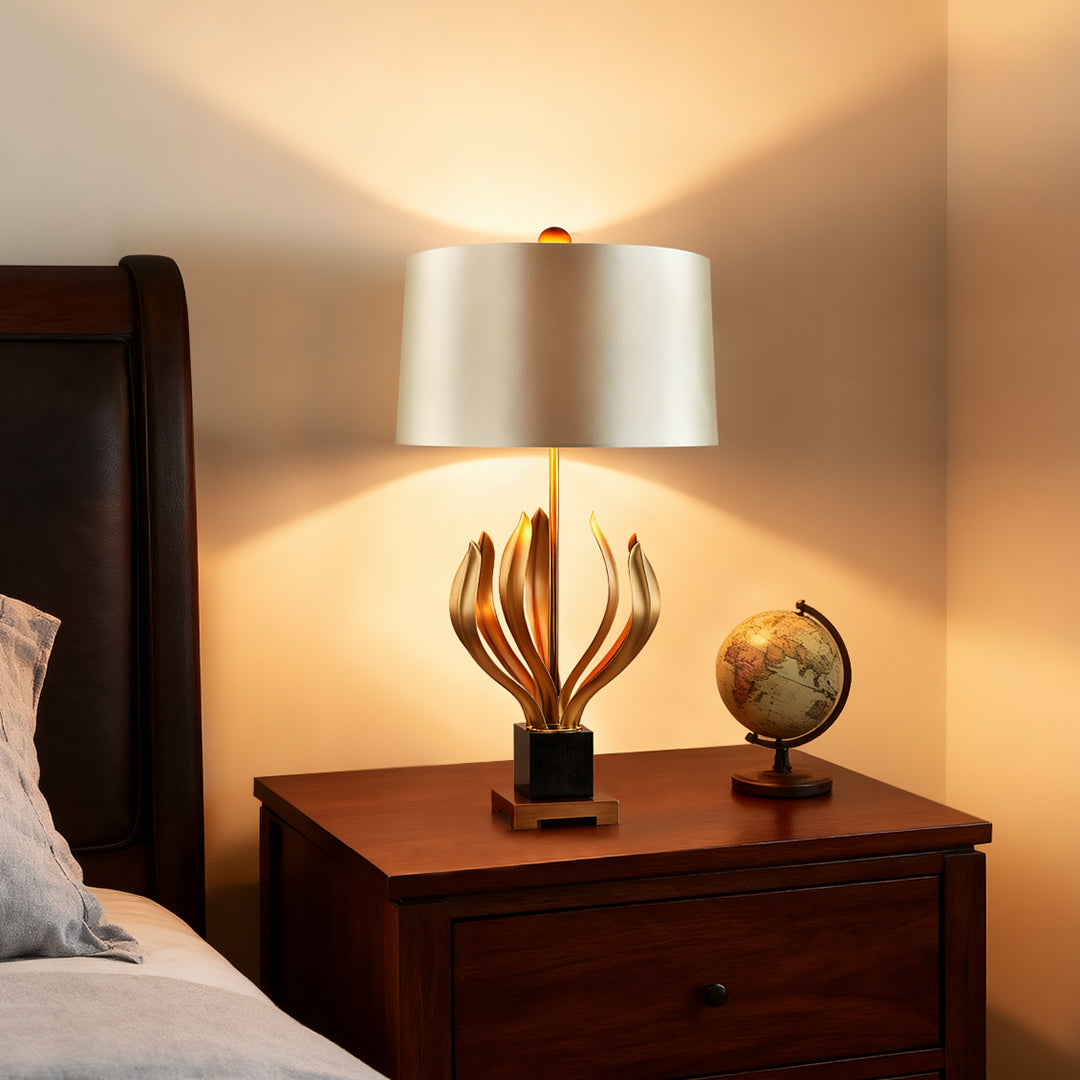 Vintage Metal Table Lamp with Fabric Shade - Elegant Nightstand Lighting