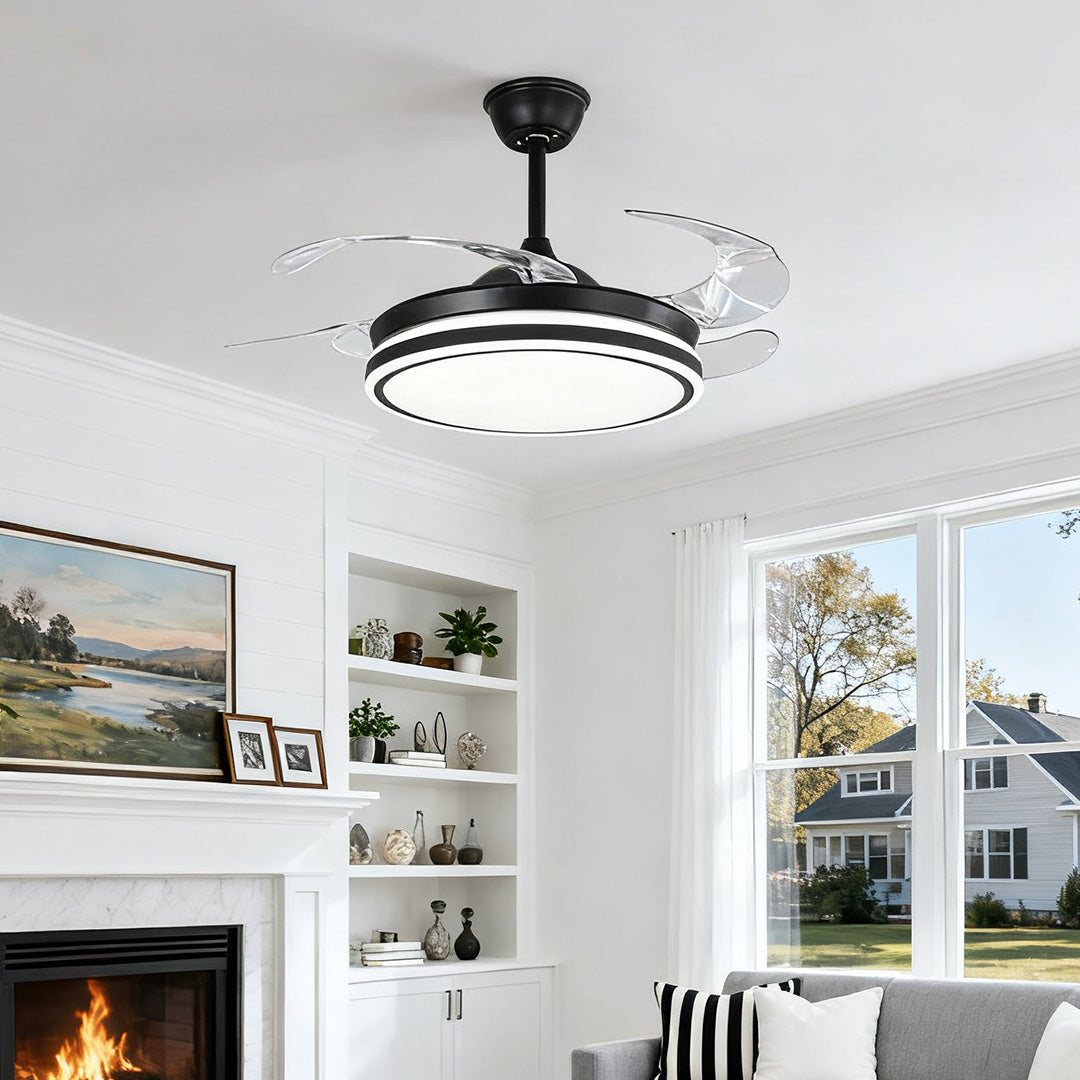 Black Ceiling Fan with Lights Remote Control All-Copper Stylish Lamp