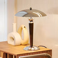 Chrome Mushroom Lamp with Retro Umbrella Design – Wooden Rod Accent Lighting