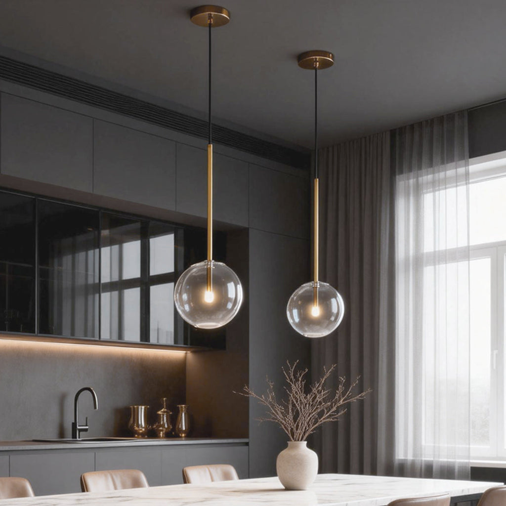 Clear Glass Globe Pendant Light - Nordic Iron Ceiling Light, Modern Hanging Fixture, Industrial Home Decor