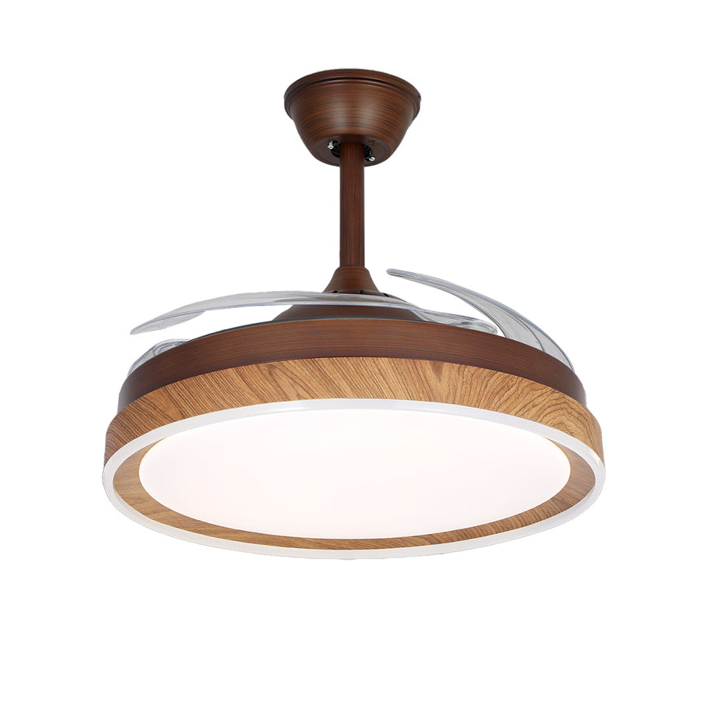 Ceiling Fan with 4 Lights - Walnut Wood Grain, Iron Body, Silent Operation