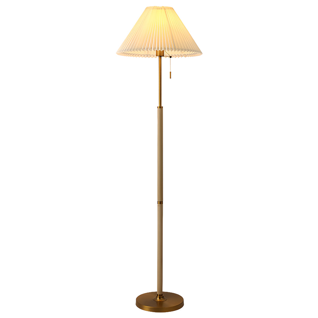 Floor Wood Lamp with Pleated Fabric Shade – Stylish Standing Lamp for Home Decor
