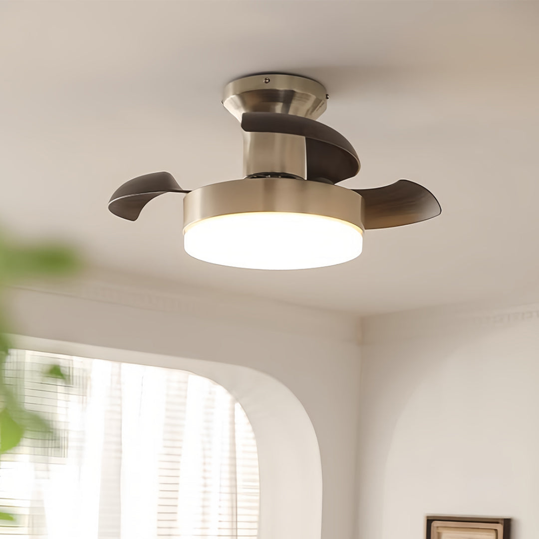 Silver Ceiling Fan with Light - French Retro 3-Blade Lamp Design
