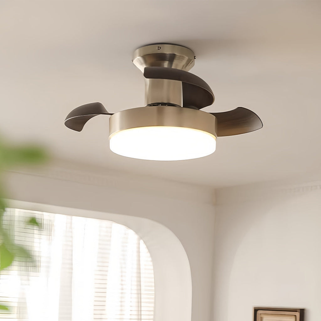 Silver Retro 3-Blade Ceiling Fan with Light - French Hardware Design