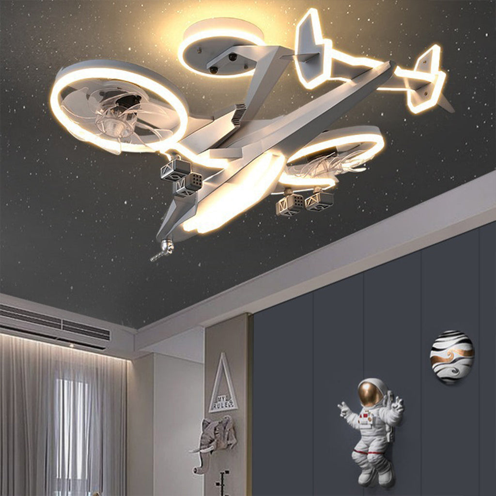 Fighter Jet Ceiling Fan Light – Kids Full Spectrum Aviation Design