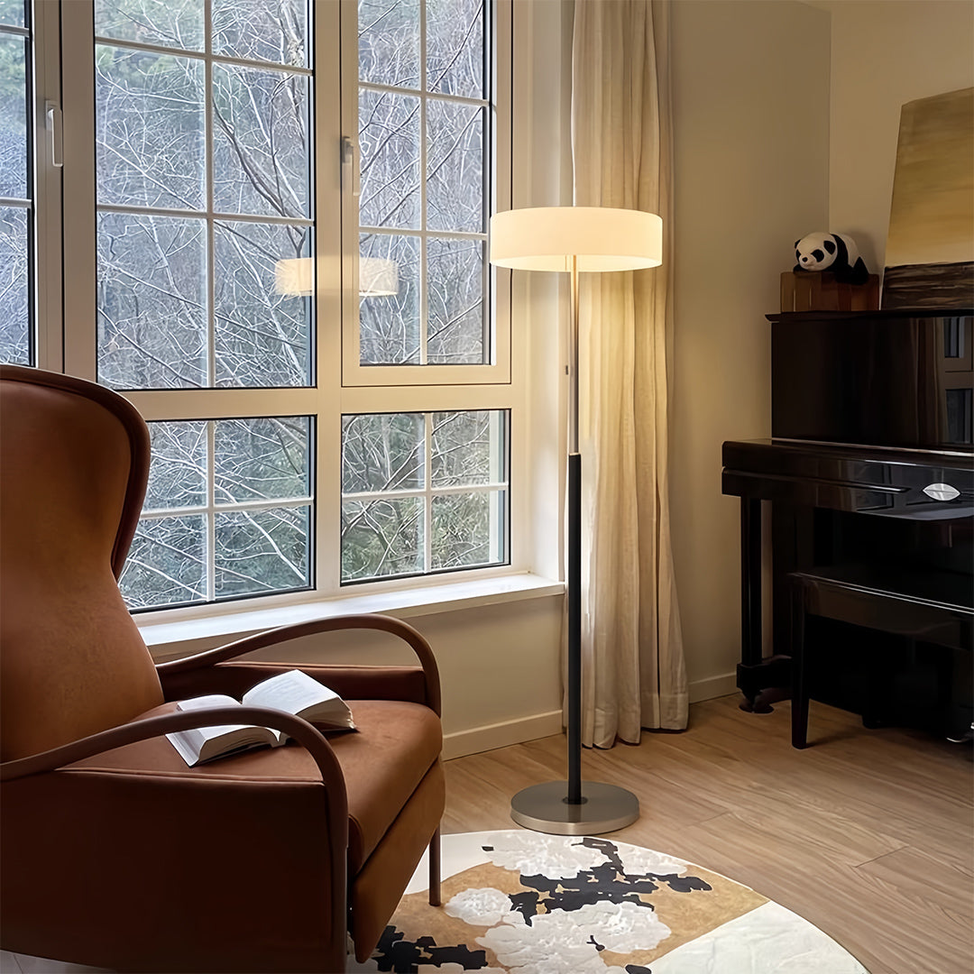 Elegant LED Drum Shade Floor Lamp - Tall Ambient Standing Light
