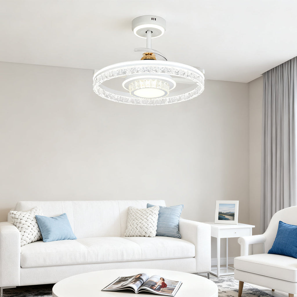Ceiling Fan with Round Light - White Aluminum Nordic Luxury Lamp
