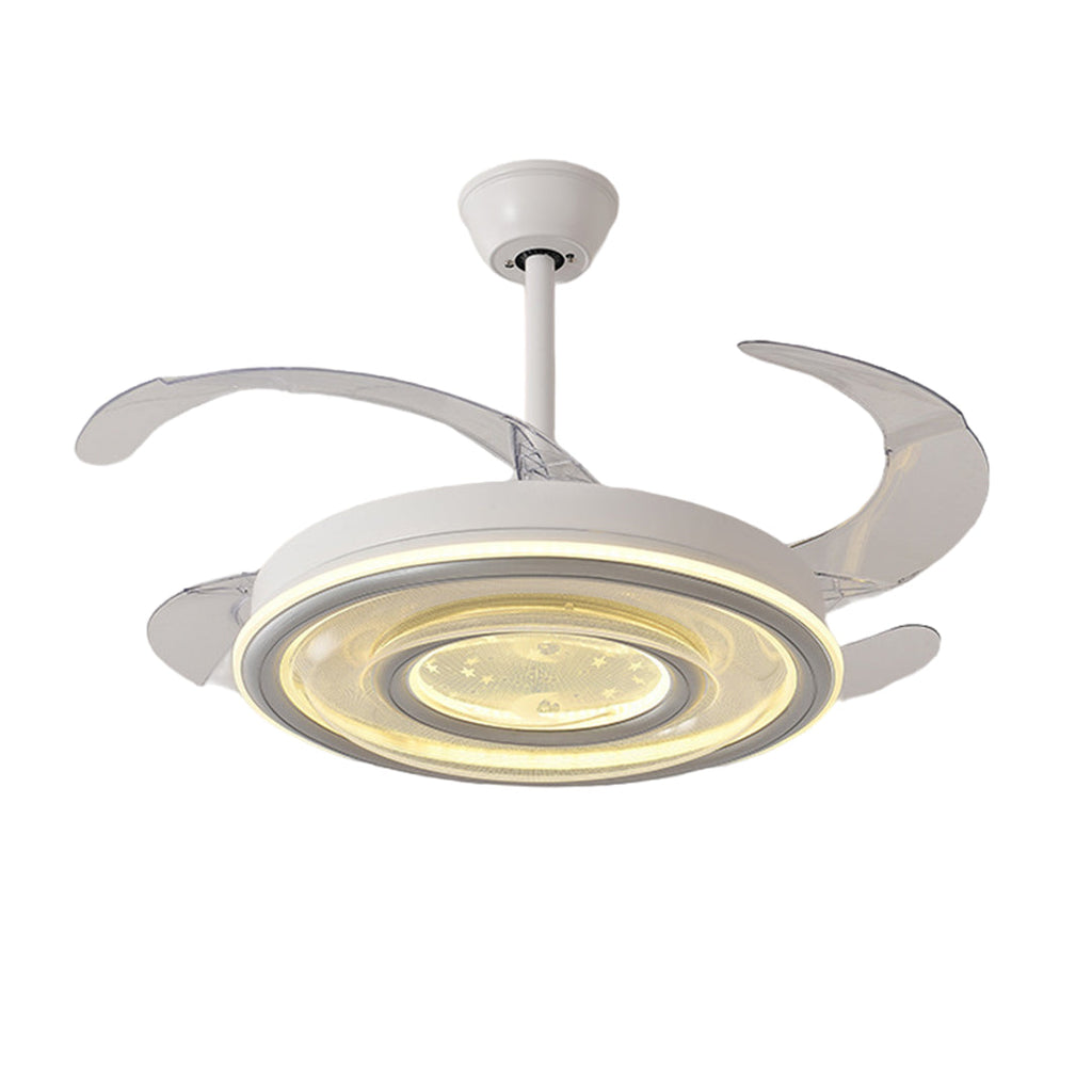 White Ceiling Fan with Light - Nordic Transparent Blade Fixture