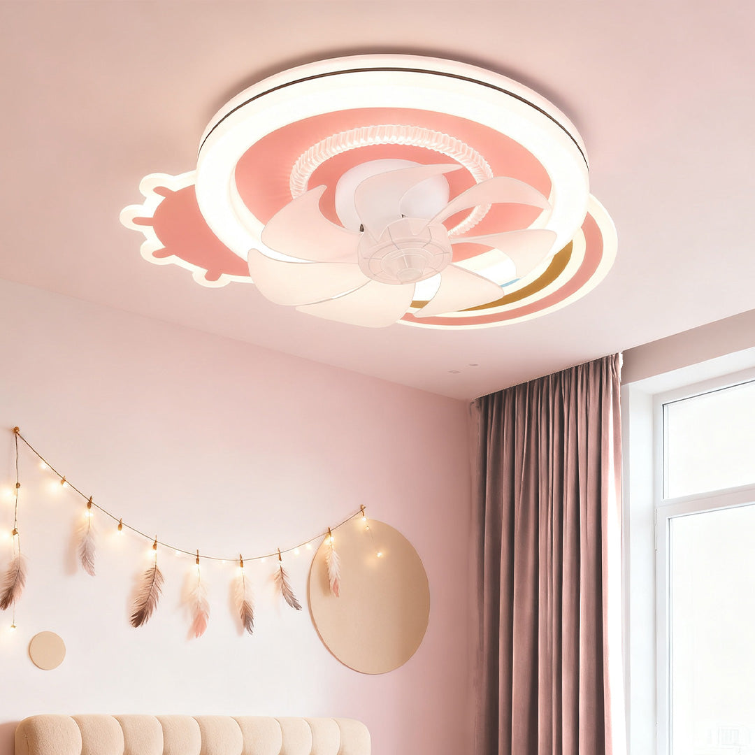 Elegant Pink and White LED Dimmable Ceiling Fan with Light