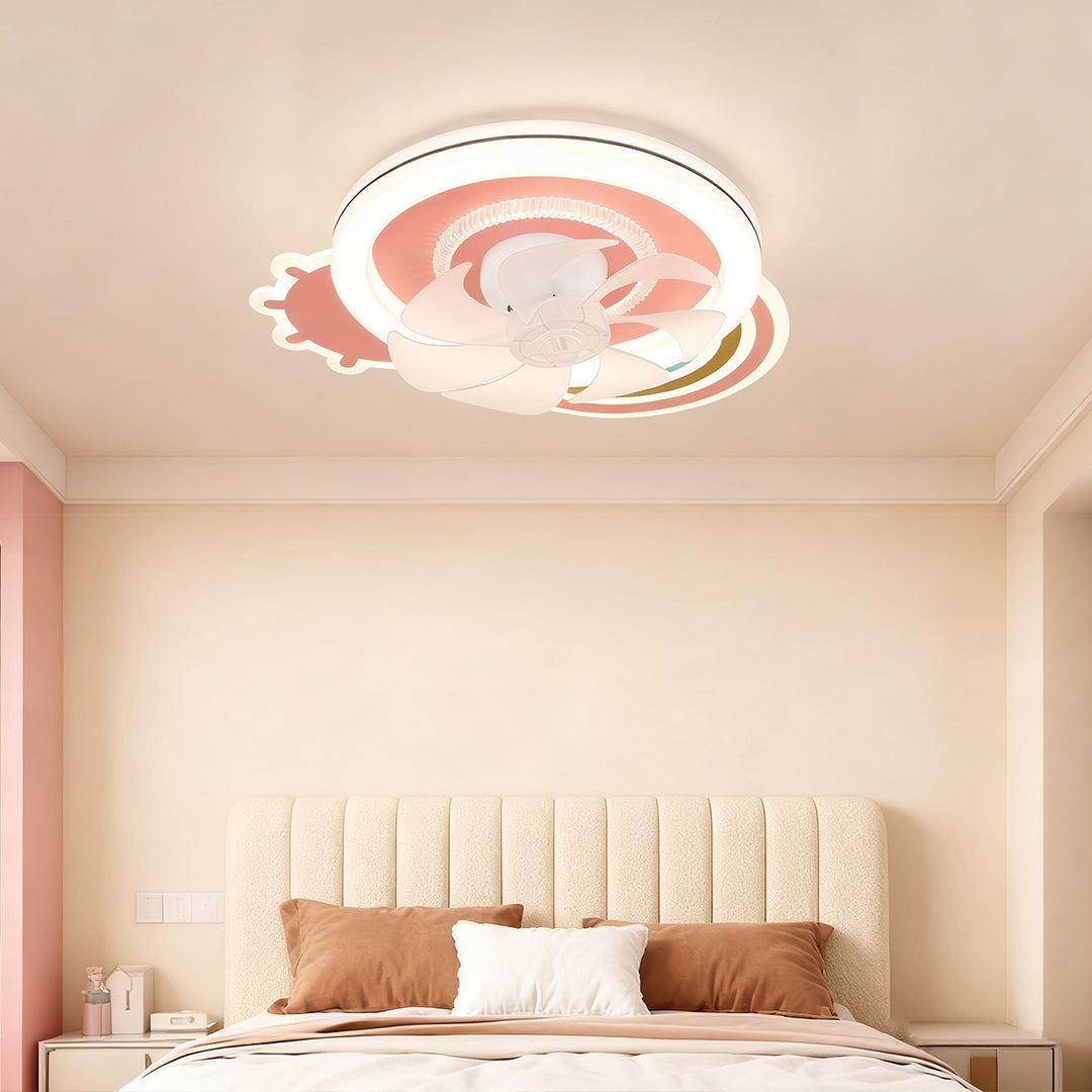 Elegant Pink and White LED Dimmable Ceiling Fan with Light