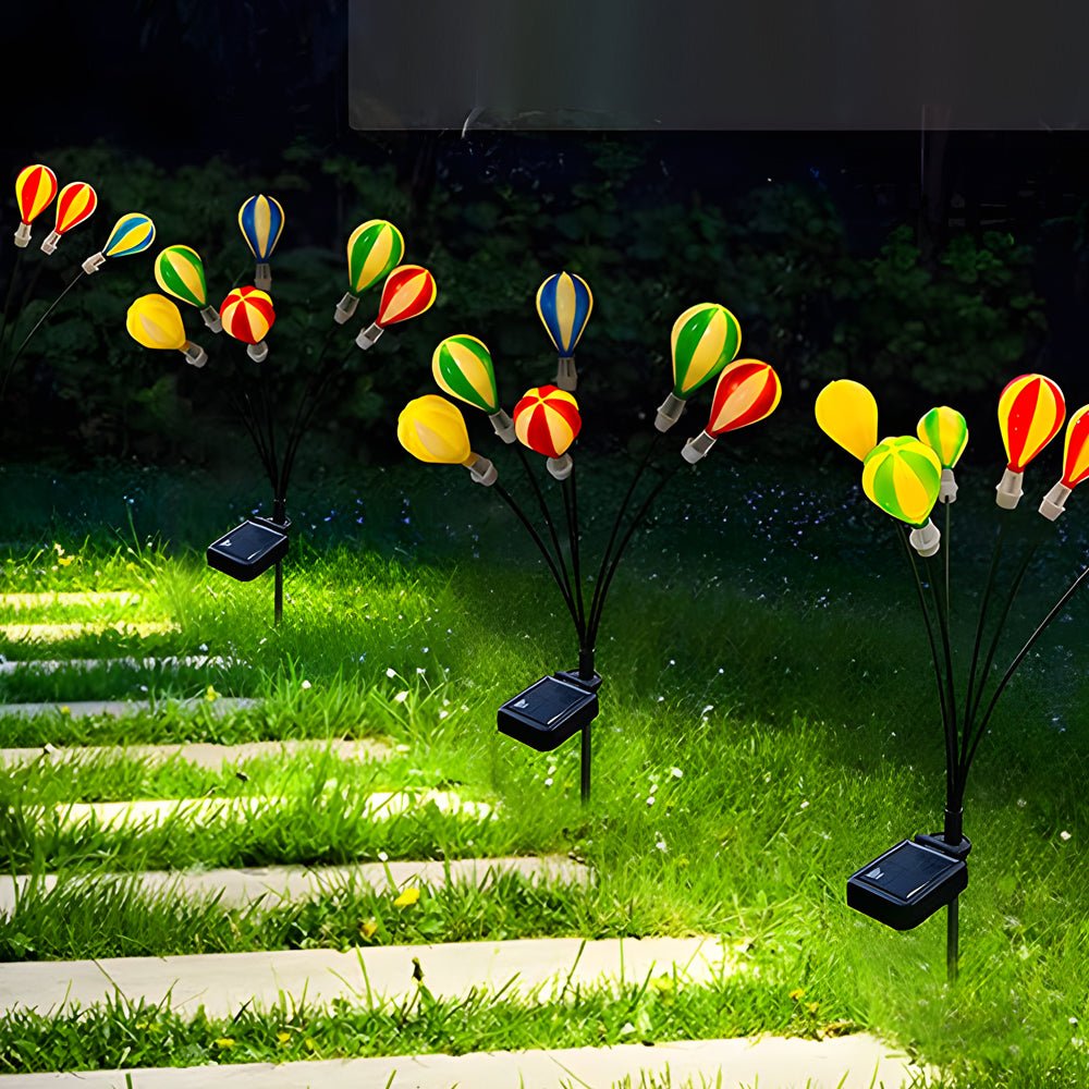 Swinging Solar LED Hot Air Balloon Lights - 2 Pack for Garden Décor