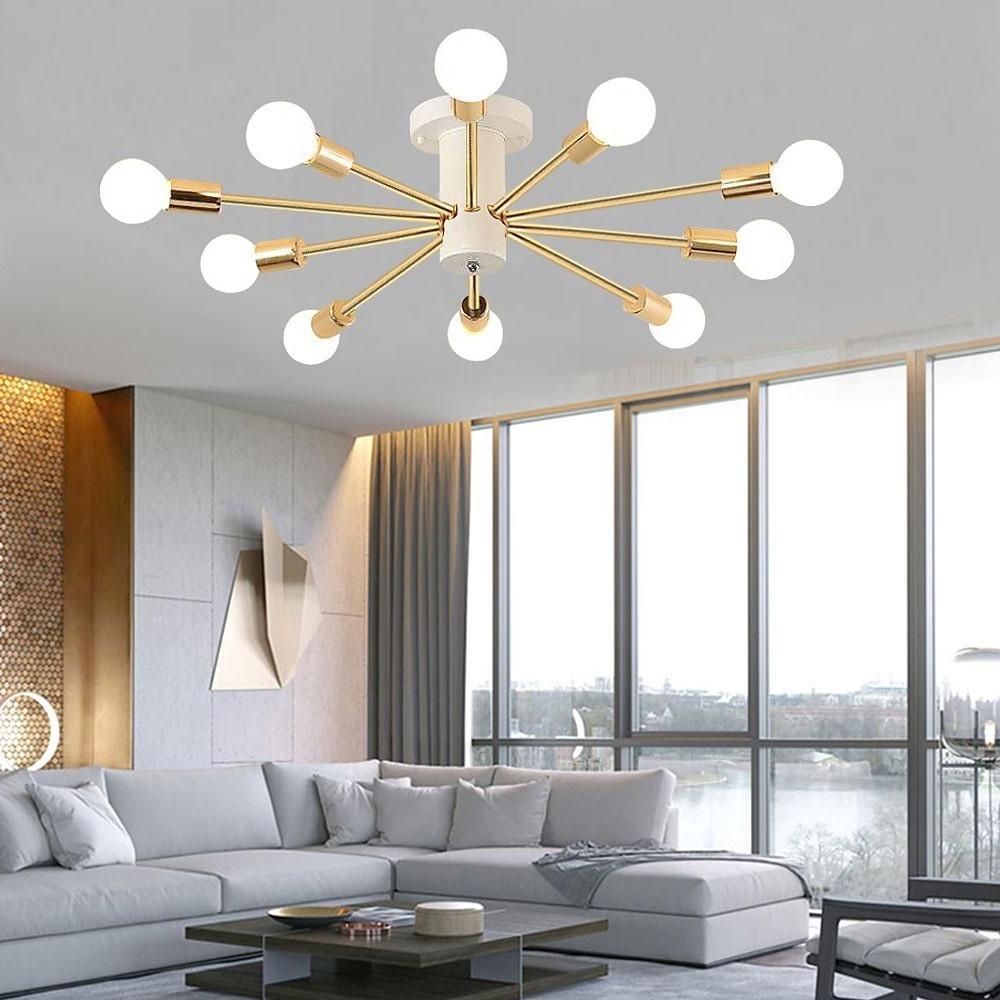 Industrial Sputnik Gold Chandelier for Living Room - Geometric Design Lighting Fixture