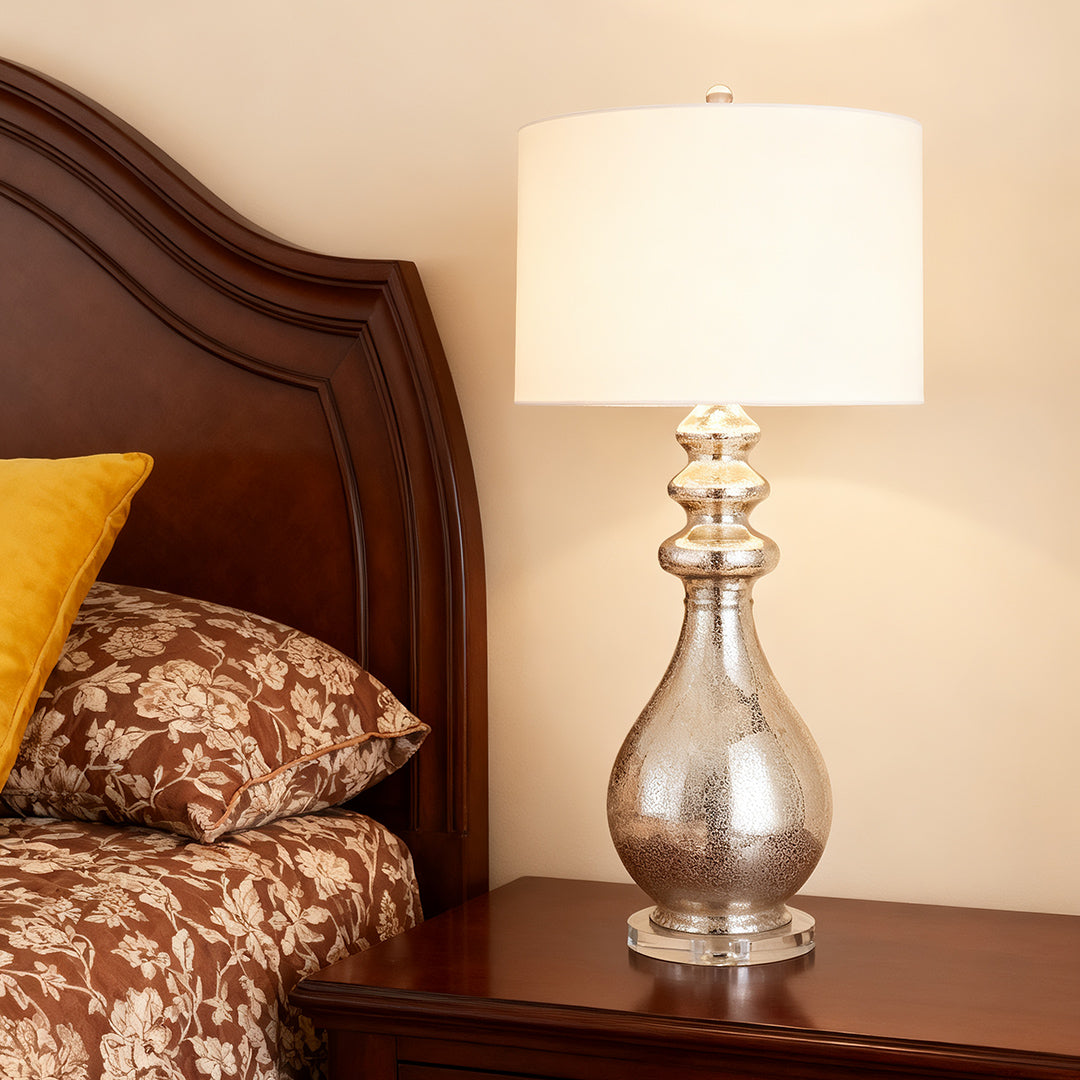 Modern Silver Table Lamp - Unique Polished Finish Lighting Accent