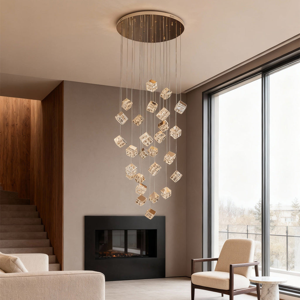 Stairs Chandelier Magic Cube Crystal Ceiling Light, Modern LED Lighting Fixture, Elegant Home Decor, Dimmable Design, Luxury Ceiling Lamp
