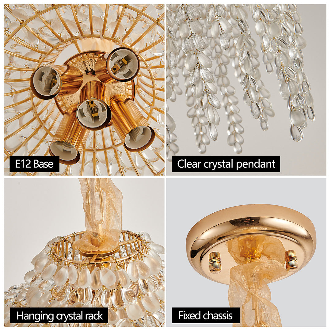 Teardrop Crystal Chandelier - French Metal Ceiling Light