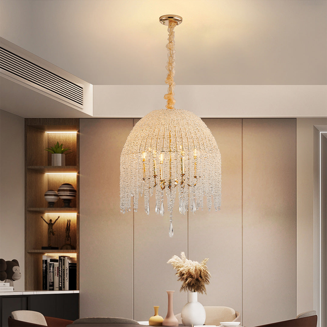 Teardrop Crystal Chandelier - French Metal Ceiling Light
