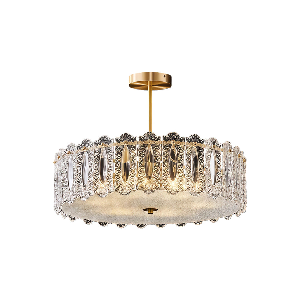 French Luxury Copper Glass Semi Flush Mount Lamp