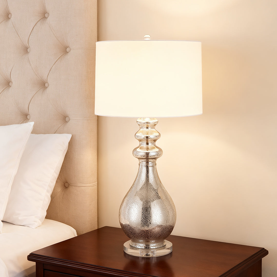 Modern Silver Table Lamp - Unique Polished Finish Lighting Accent