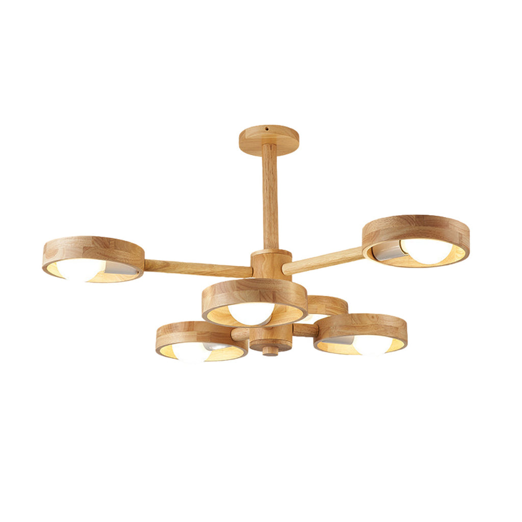 Scandinavian Wooden Chandelier Rubberwood LED Light
