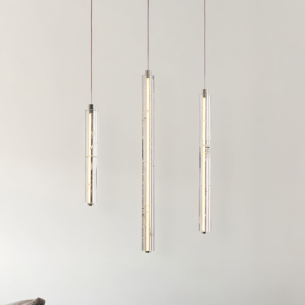 Modern Crystal Pendant Light Linear Ceiling Fixture Minimalist Design