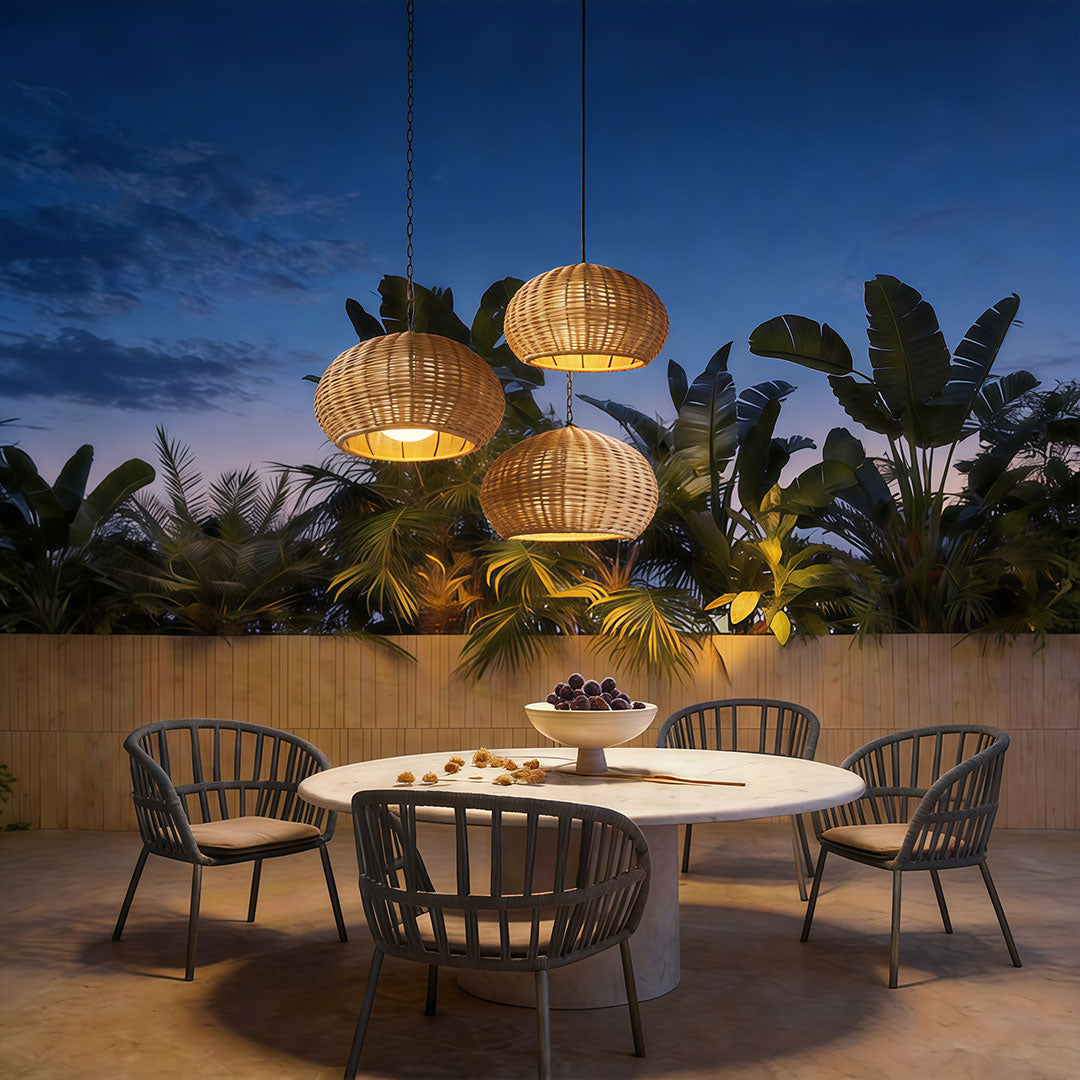 Rattan Outdoor Pendant Light - Modern Waterproof Hanging Fixture