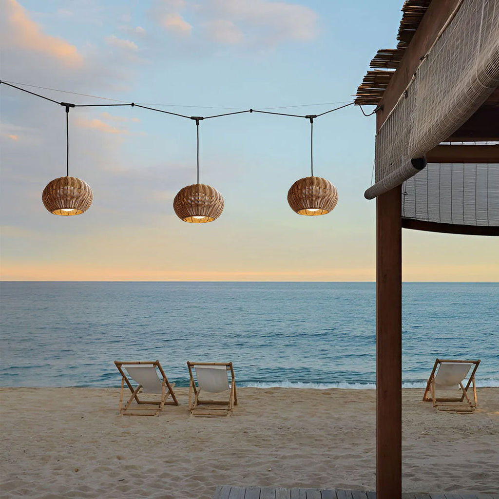Rattan Outdoor Pendant Light - Modern Waterproof Hanging Fixture