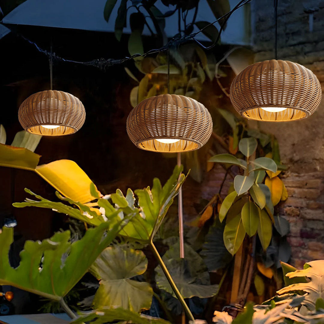 Rattan Outdoor Pendant Light - Modern Waterproof Hanging Fixture